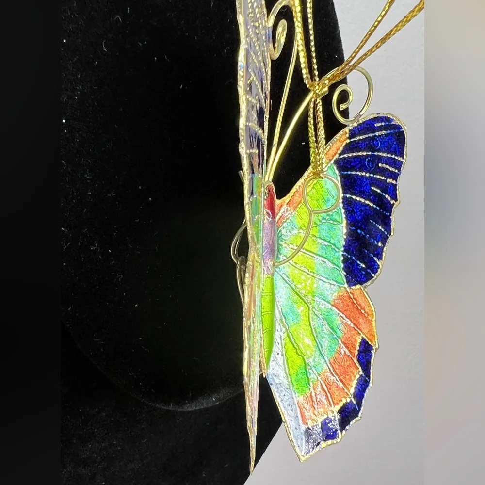 Vintage Gold Tone Enamel Butterfly
